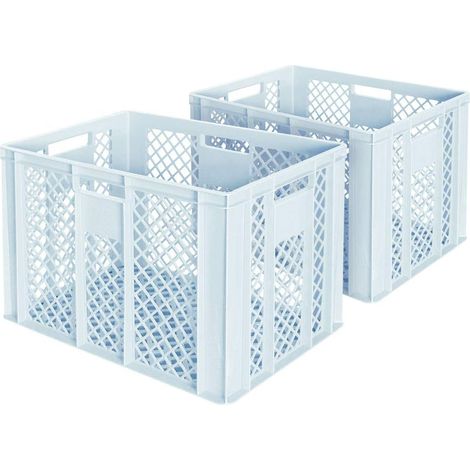 BRB 2x Eurobehälter/Bäckerkiste, LxBxH 600x400x410 mm, lebensmittelecht, Boden und Wände durchbrochen, weiß