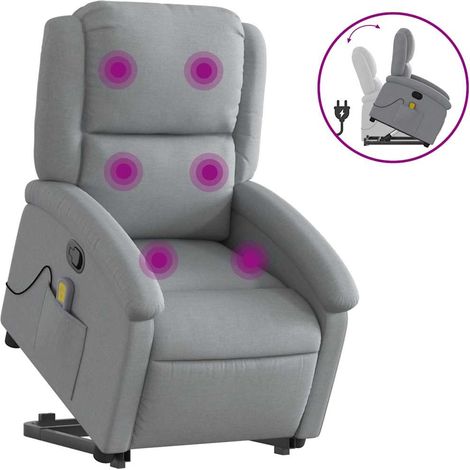 vidaXL Liegefauteuil mit Massagefunktion Hellgrau Stoff