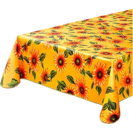 Tovaglia Antimacchia Cucina Girasoli Bordata Cotone Plastificato Proteggi Tavolo Copritavolo Giallo - 135x230 cm