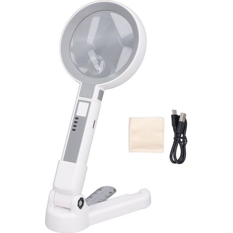 Loupe 5X 11X 18 LED rechargeable, 3 niveaux de luminosité, loupe portative avec support pliable à échelle