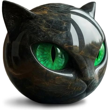 Haut de gamme chats noirs en pierre sculptée résine chats yeux verts astuces pierres précieuses cadeaux délicates maison décoration de bureau (1/5)