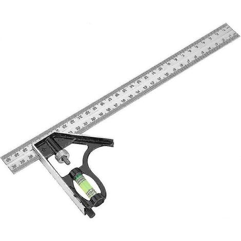 Équerre combinée, règle d'angle combinée 300 mm (12 pouces), acier inoxydable, alliage de zinc, règle d'angle droite réglable, outil de mesure professionnel avec couvercle transparent (1/5)