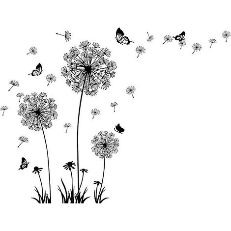 Sticker mural pissenlit pour salon, chambre et chambre d'enfant - Sticker de fenêtre fleurs noires - Plantes pour cuisine et salle de bain (1/5)