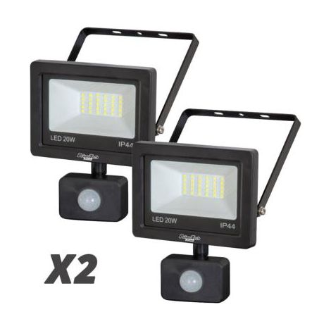 Lot de 2 Projecteurs LED 20 watt 1500 lumen IP44 mural avec détecteur (1/3)