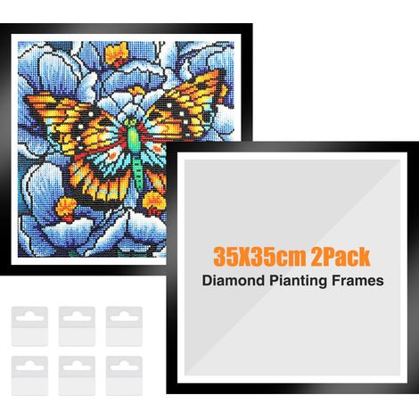Lot de 2 cadres de peinture diamant améliorés pour toile de diamant, cadre magnétique auto-adhésif, cadre de peinture avec crochets pour mur, fenêtre, porte (noir) (1/5)