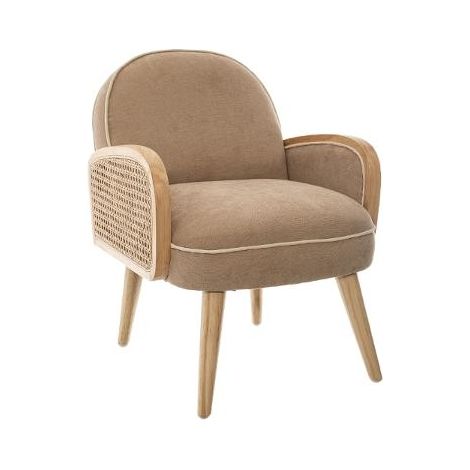 Atmosphera – Fauteuil enfant taupe avec accoudoirs en tissage cannage – Structure en bois – Dimensions L. 50 x P. 44 x H. 58,5 cm – Prêt à l'emploi