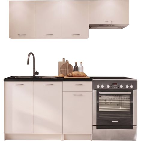 Conjunto de cocina Ota, Cachemira + Negro, 180x60cm, Encimera, Aglomerado laminado
