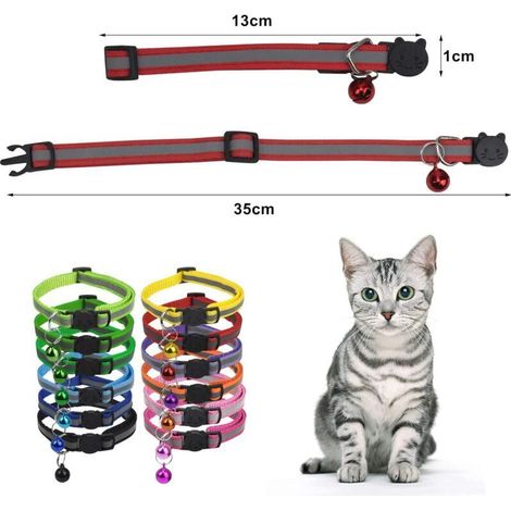 Lot de 12 colliers réfléchissants pour chat avec cloches réglables