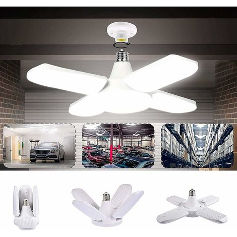 royaluxe - Éclairage de garage à LED, 60W E26/ E22 6500K 6000Lm Lampe d'atelier, Déformable à 4 Panneaux Ajustables, Plafonnier LED pour Garage, Entrepôt, Atelier, Sous-sol, Gym, Cuisine- (1/5)