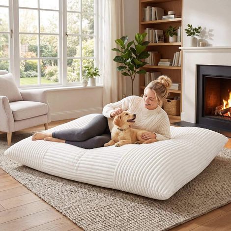 Convertible Corduroy Bean Bag Sofa Bed, Machine-Washable Cover (1/5)