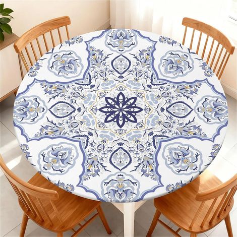 Nappe lavable 90 cm ronde, imperméable, élastique, carrelage vintage