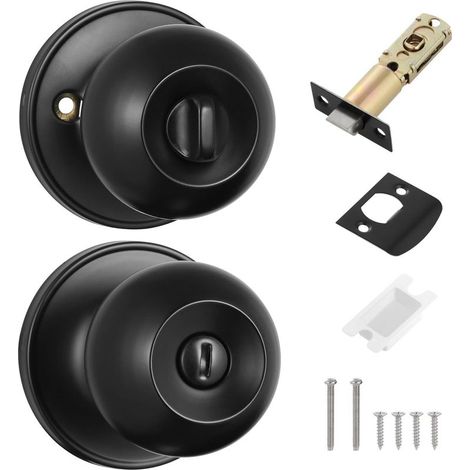 Noir Bouton de Porte Sans clé Serrure Ronde Poignée De Porte Privée pour Chambre à Coucher, Salle de Bain, Portes Intérieures (1/5)