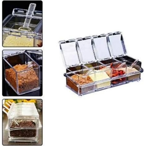 1Pcs Récipient à épices Transparent en Acrylique Contenants Pot à épices Cuisine avec 4 Cuillères Bouteille à épices Bocaux à (1/5)
