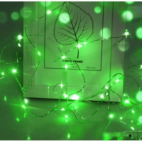 Guirnalda de luces LED, 1 m, 10 cables, microluces, decoración navideña, pilas de botón CR2032, para fiestas, jardín, Navidad, Halloween, bodas (verde), 20 unidades -Crezuo