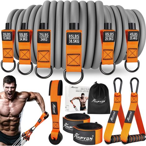 Bandes de résistance, Ensemble de Bandes de résistance avec poignées, Sangles de Cheville et ancrage de Porte, Sac à Dos, 360 kg, 6 Niveaux de résistance (1/5)