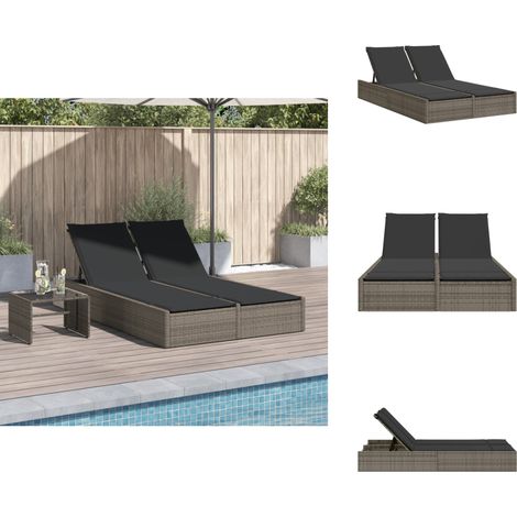 Doppel-Sonnenliege mit Kissen Grau Poly Rattan - Doppel-Sonnenliege - Lounge Chair - Gartenmöbel - Outdoor Furniture - Poolside Lounge (1/5)
