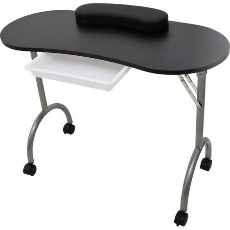 vidaXL Tavolo Pieghevole per Manicure con Ruote Nero
