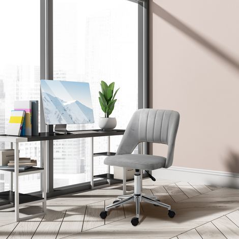Silla de escritorio regulable en altura con ruedas, giro de 360°, forma ondulada, espuma, 49 x 60 x 79-91 cm, gris. (1/5)