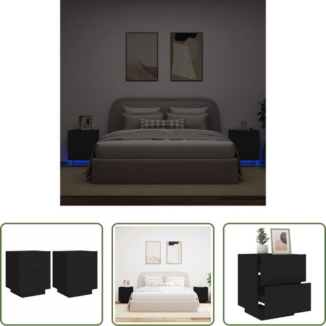 LED-Beleuchtung - Nachttische mit LED-Leuchten 2 Stk. Schwarz Holzwerkstoff (1/5)