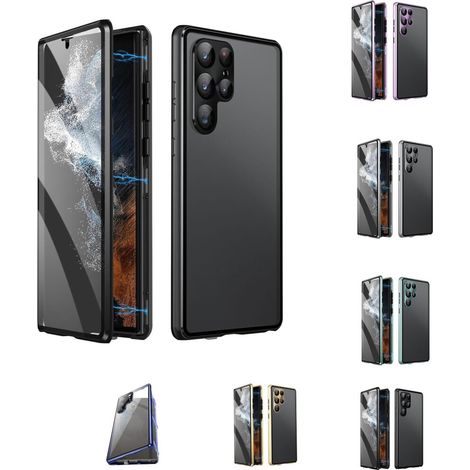 Custodia magnetica in vetro temperato a doppia faccia per Samsung serie S21-25 (Nero HD, compatibile anche con S23 Plus)