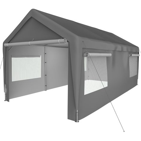 Tente garage carport 3x6m, grise, résistante à l’hiver avec fenêtre enroulable, parois latérales et toit amovibles, tente de stockage, tente d’écurie, housse de protection pour voiture, SUV, bateau et (1/5)