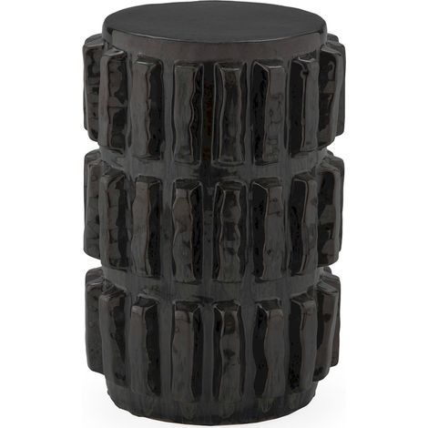 Tabouret céramique noir design moderne assise d'appoint élégante - noir brillant profond (1/2)