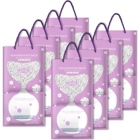 Lot de 8 sacs déshumidificateurs à suspendre - 100 g - Pour armoire, salle de bain, cuisine, cave, voiture - Contre l'humidité - 8 (1/4)