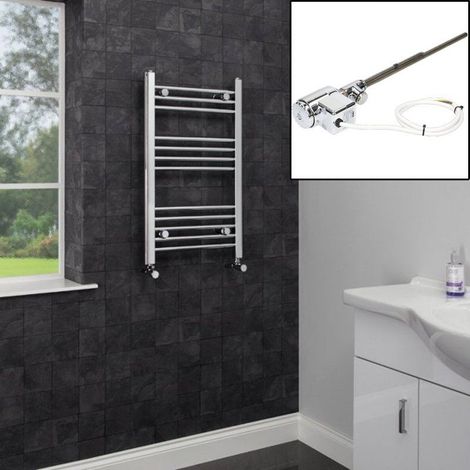 DuraTherm Dual Fuel Heated Towel Rail Chrome Thermostatic Designer Flat Straight Electric 750 x 450mm (1/5)