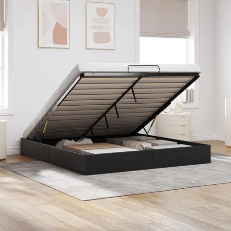 Estructura de Cama Ottoman Negro King size Cuero sintético