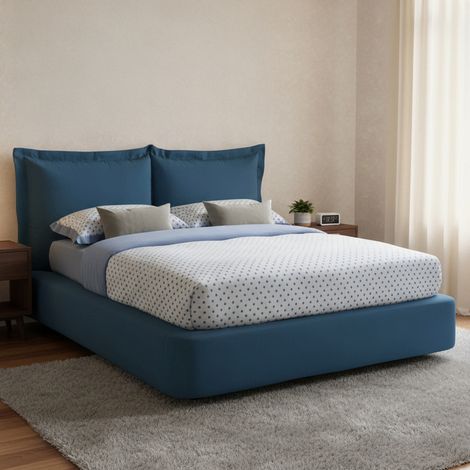 Talamo Italia Doppelbett Cornelia, Containerbett mit Stoffbespannung, 100% Made in Italy, Frontöffnung, passend für Matratze 160x190 cm, Blau (1/5)