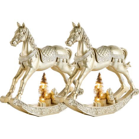 Conjunto de 2 decoraciones de Navidad figuritas festivas de caballitos balancines dorado Yppari (1/5)