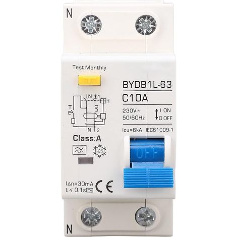 Disjoncteur Différentiel 10A 30mA Courbe C, 1P+N Type A, pour Montage sur Rail DIN, Tableau Électrique, Protection Domestique (230V) (1/5)