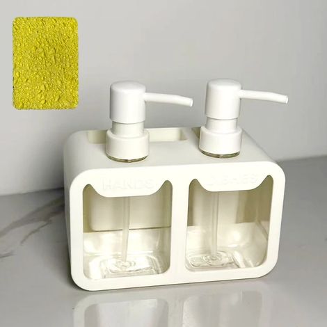(BLANC) Distributeur de savon pour les mains et de liquide vaisselle pour la cuisine, double distributeur avec porte-éponge et support pour brosse, rangement 3 en 1, idéal pour les plans de travail so (1/5)