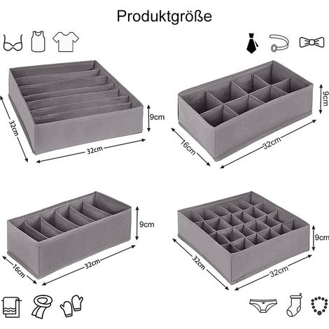 Aufbewahrungsbox, Faltbare Ordnungssystem Kleiderschrank, Verschiedenen Größen Schrank Schublade Organizer, Wickelkommode Organizer Schublade, Aufbewahrungsboxen Stoff für Kleidung, Unterwäsche, 4er-S