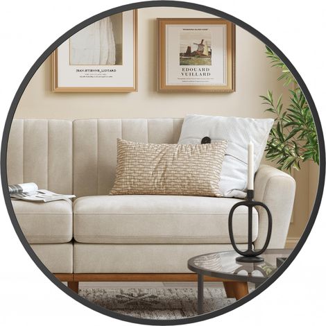 Miroir Rond, Miroir Mural, Diamètre 40,7 cm, Cadre en Métal, Facile à Installer, pour Salle de Bain, Salon, Chambre, Entrée, Couloir, Noir d'encre (1/5)