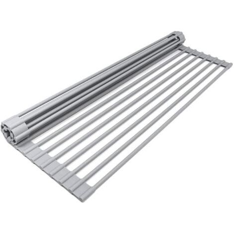 Scolapiatti, scolapiatti da cucina, arrotolabile, resistente al calore, cestello per lavastoviglie con ruote, facile da riporre, 19 tubi (33 x 45 x 1 cm) (grigio)
