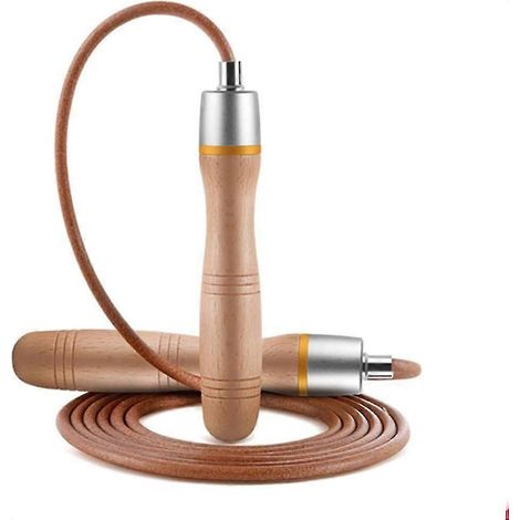 Corde à sauter de 3 m (10 pi) avec poignée en bois, roulement à billes et cuir (1/5)