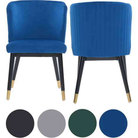 Set of 2 Blue Sofina Modern Velvet Dining Chairs with Tufted Back - Wooden Frame & Gold-Tipped Rubberwood Legs (1/5)