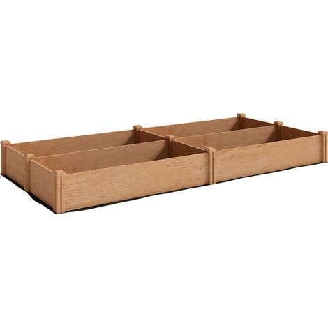 Carré Potager surélevé en bois clair 234x109x25cm, lit de jardin avec 4 compartiments de culture, fond ouvert, assemblage sans outil. (1/5)