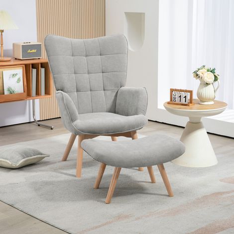 Poltrona relax con poggiapiedi 72x80x101 cm grigio in poliestere con gambe in legno (1/3)