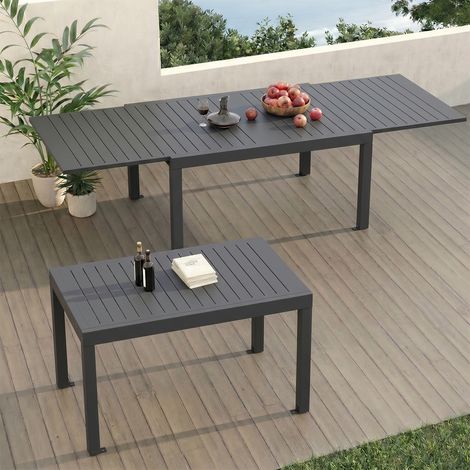 Table de Jardin Extensible 6 à 8 personnes Devoko - Aluminium - L 130/260 x H 81.5 x P 74.5 cm - Tout Temps- Gris Foncé