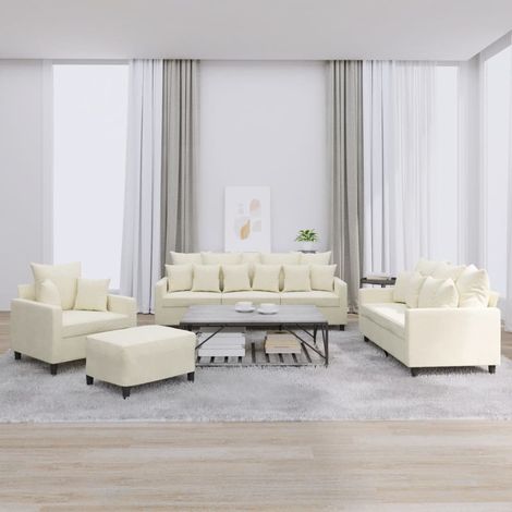 4-tlg. Sofagarnitur mit Kissen Creme Samt vidaXL