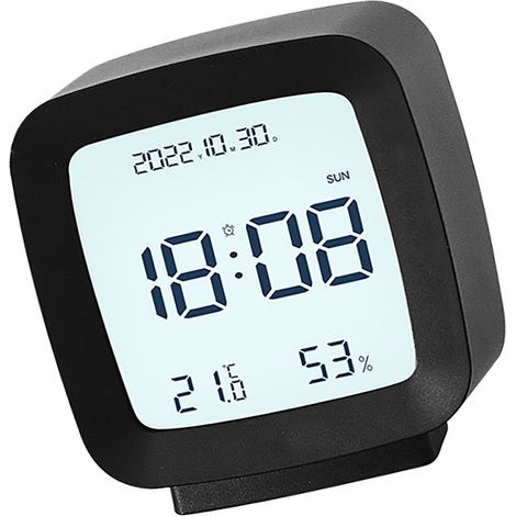 Réveil enfant à LED numérique avec affichage température et humidité pour chambre noir (1/5)