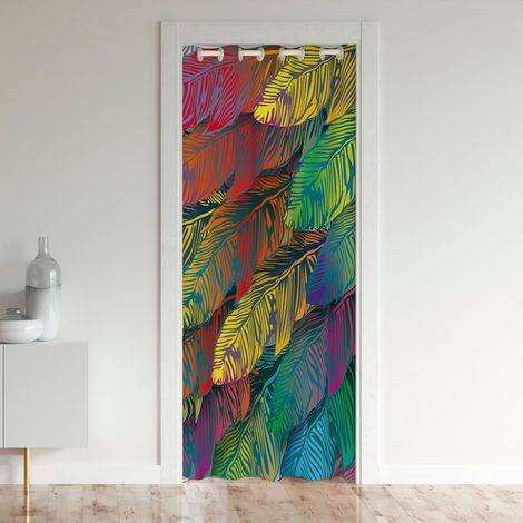 Palm Leaf Rideau de Porte pour Doorway Privacy Tropical Leaf Rideau Caché Décor Chambre Separation avec Arc en Ciel Rideaux Colorés 86x203 Hawaii Island Plant Summer Print Slogan - 86x203cm (1/5)