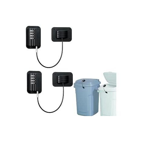 serrures à code noires Câble acier inoxydable, fixation sans perçage avec adhésif, code 4 chiffres, pour poubelles, fenêtres, armoires, sécurité