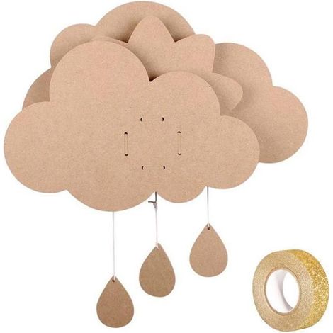 Kit décoratif mural - YOUDOIT - Nuage - Bois à personnaliser - 39×50 cm - Boîte à musique + masking tape doré (1/3)