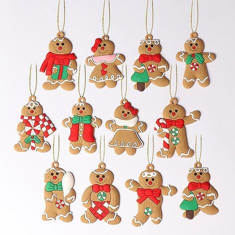12 décorations de bonhommes en pain d'épice pour sapin de Noël (1/5)
