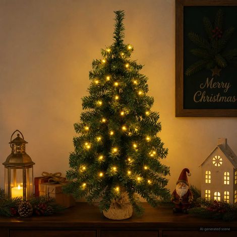 vidaXL Mini Árbol de Navidad 60 cm 25 LED Blanco Cálido PVC Verde (1/5)
