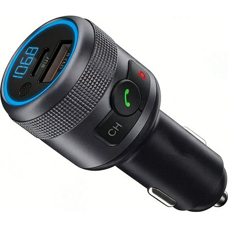 Auto-FM-Transmitter, Bluetooth 5.3-Adapter, Metall, 2 Schnellladeanschlüsse (PD 30 W + QC3.0 18 W), kabelloses Radio, Bass-Sound, Freisprechanrufe, LED-Bildschirm, USB-Stick, 12 V/24 V