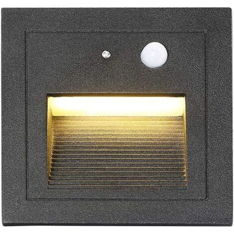 Lot de 1 LED Spot Mural Encastré 3W Applique Murale Escalier Etape Lumière Lampe Détecteur de Mouvement Sol Encastré Lumière Escalier Lumière Hall Lampe 2800K Blanc Chaud-Cadre Blanc-Cadre Bl (1/5)